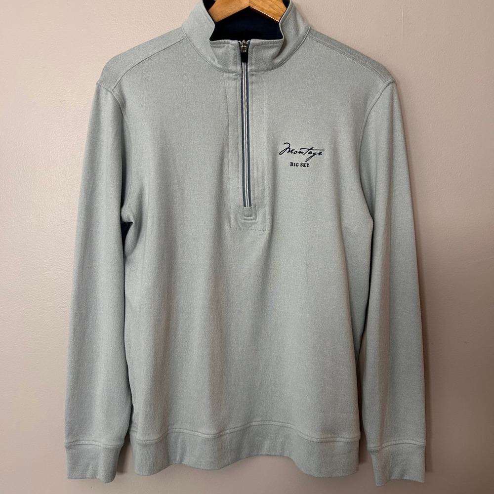 Straight Down Sweatshirt Men M 1/4 Zip Pullover Gray Performance Montage Big Sky